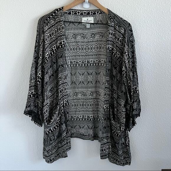 American Eagle Open From Kimono Sweater Multi Print Boho Festival Oversized XS - Picture 1 of 9